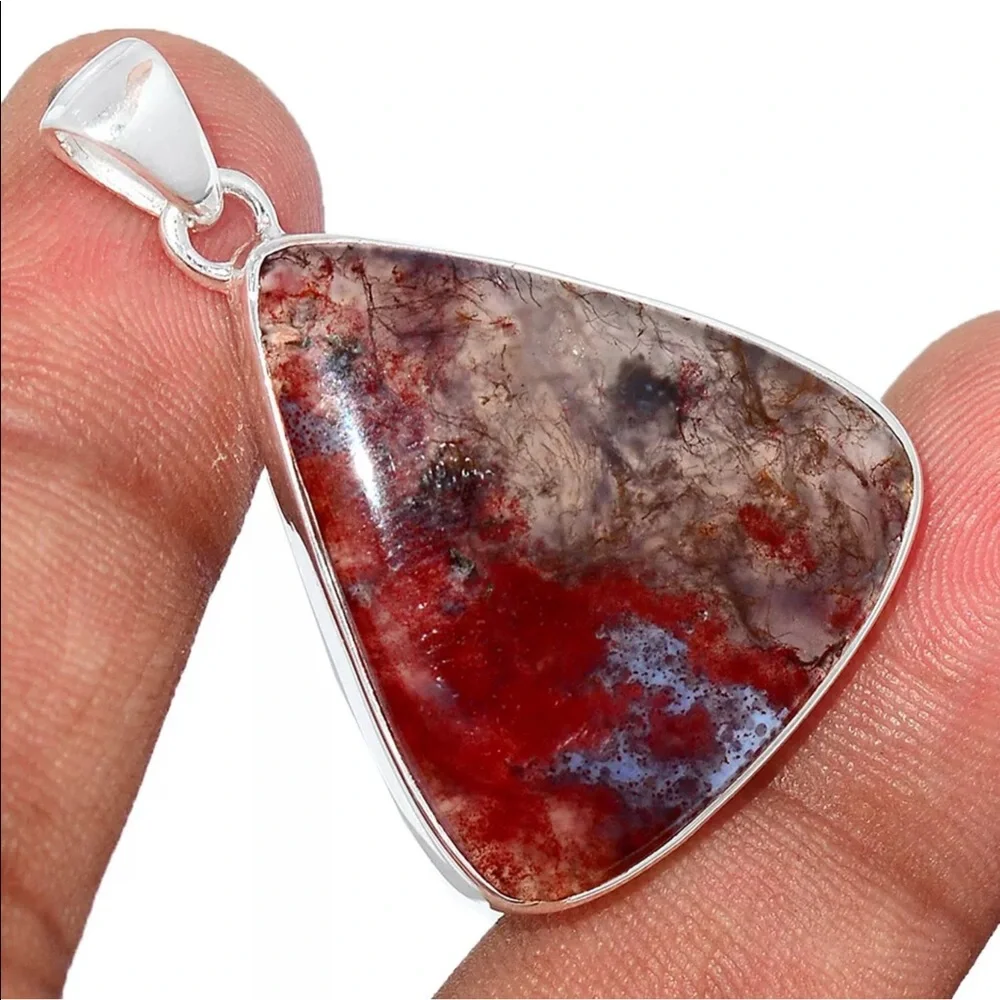 Texas Red and Green Moss Agate Sterling silver pendants - Picture 3 of 4